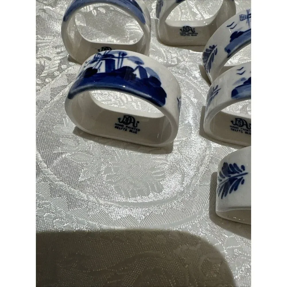 Vintage Blue Elseva Delft Napkin Rings, Set of 6